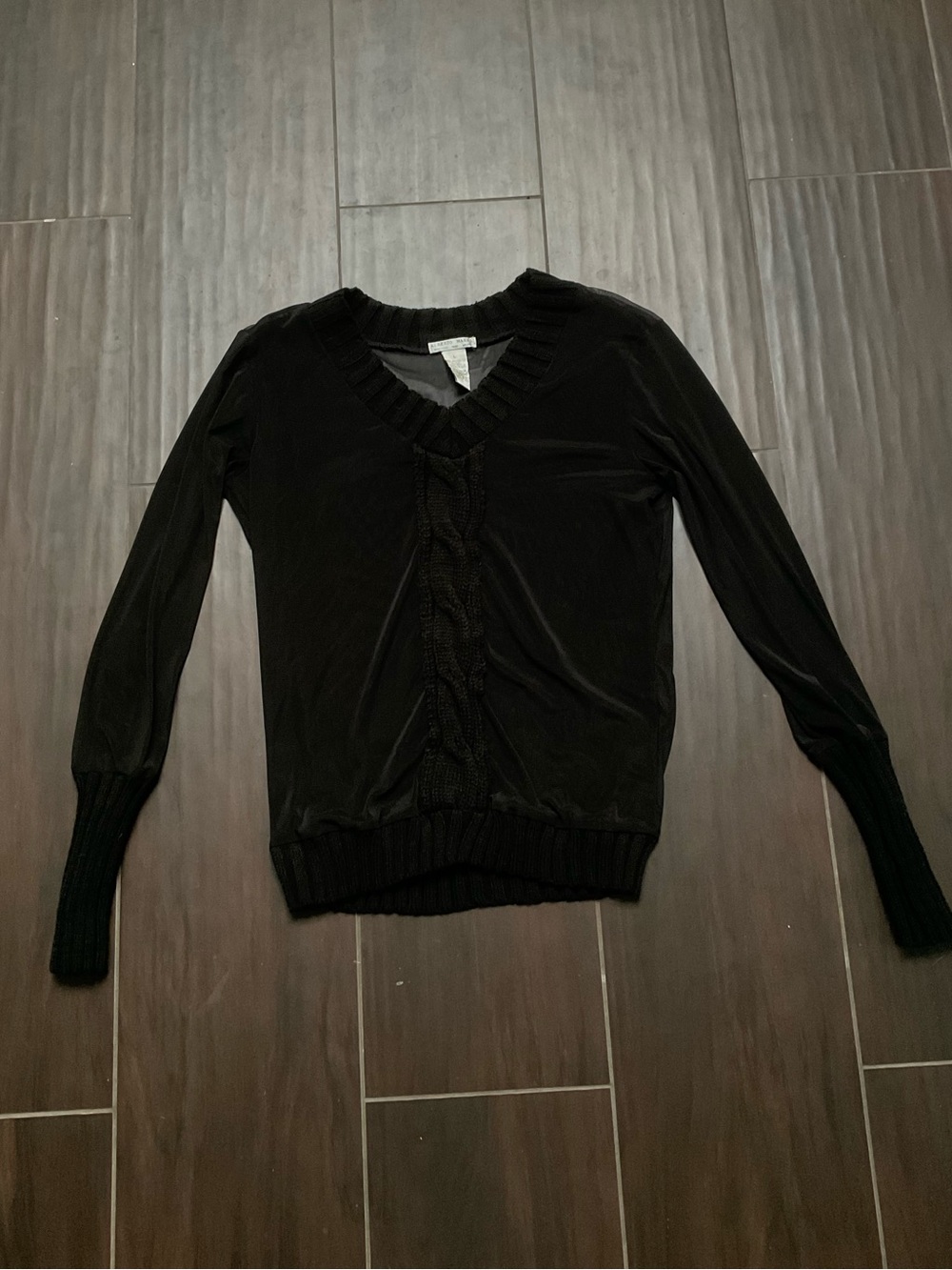 Alberto Makali Sheer Black V-Neck Cable Knit Sweater